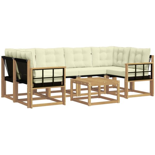 vidaXL Zunanja garnitura za sedenje z blazino 7 pcs Bela in krem, (5000279956) Cene