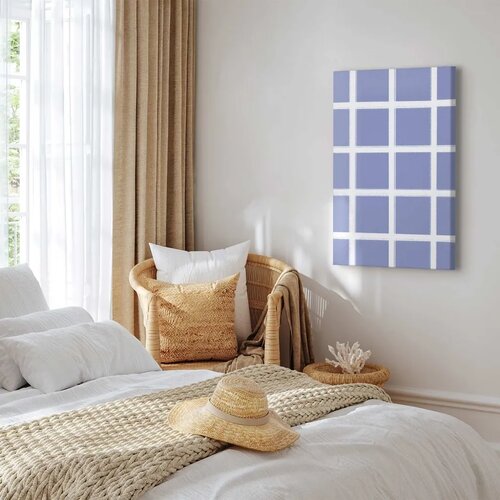  Slika - Lines and Symmetry - Expressive White Grid on a Blue Background 20x30 Na talijanskom platnu Slike