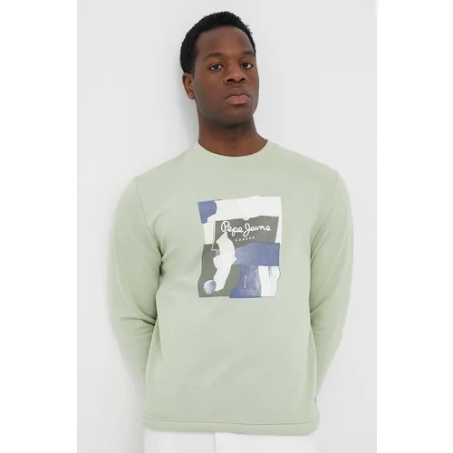 PepeJeans Bombažen pulover Oldwive moški, zelena barva