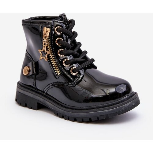 Kesi Girls' patent leather boots with zipper, insulated black Felori Cene