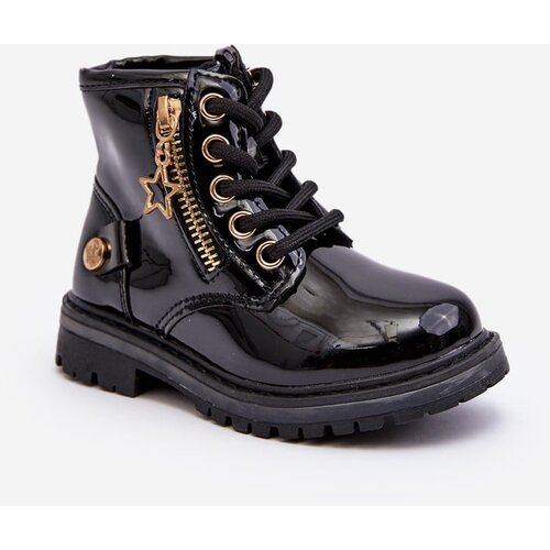 Kesi Girls&amp;#039; patent leather boots with zipper, insulated black Felori Slike