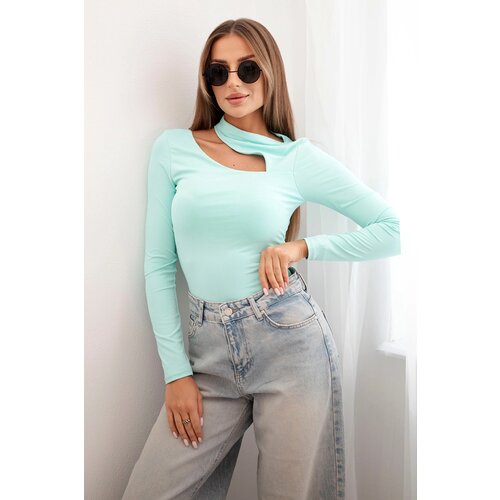 Kesi Włoski Women's bodysuit blouse with long sleeves and asymmetrical neckline mint Cene
