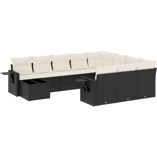 VidaXL 11-dijelni set vrtnih sofa od poliratana s jastucima crni Slike