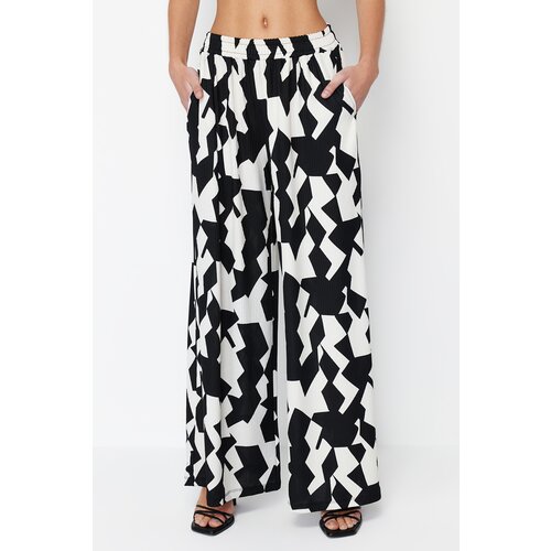 Trendyol Multicolored Geometric Patterned Wide Leg Ribbed Stretch Trousers Cene