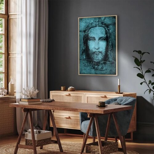  Slika - Shroud of Turin in Turqoise (1 Part) Vertical 60x90 U prirodnom drvenom okviru Slike