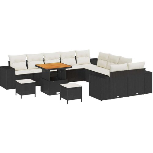  13-dijelni vrtni sofa set s jastučićima crni poli ratan akacija  Vrtna garnitura - 3-dijelni vrtni blagovaonski set s jastučićim Cijene