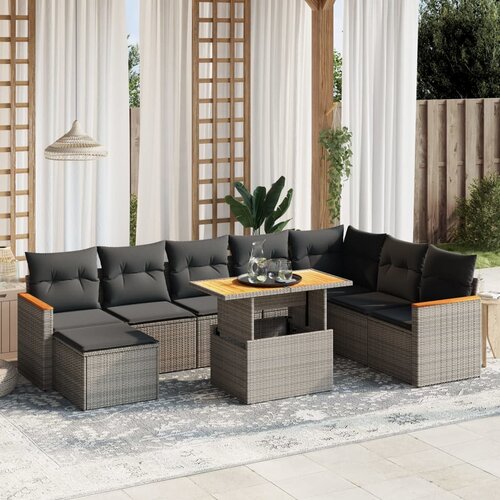 vidaXL 9-dijelni set vrtnih sofa od poliratana s jastucima sivi Cijene