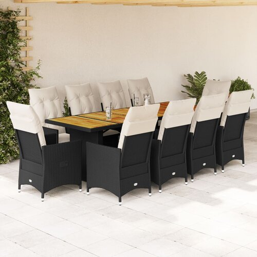  11-dijelni vrtni bistro set od poliratana s jastucima crni Cene