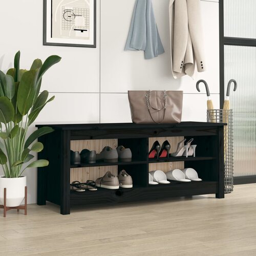 vidaXL Klop za čevlje črna 110x38x45,5 cm trdna borovina Cene