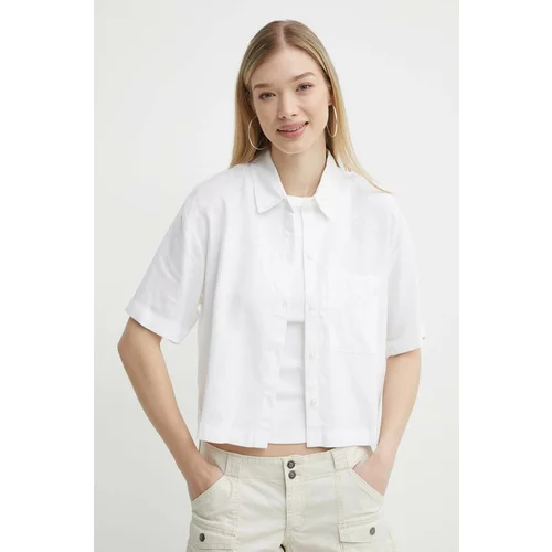 Abercrombie & Fitch Lanena košulja boja: bijela, relaxed, s klasičnim ovratnikom