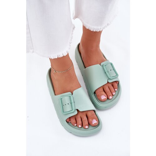 EVENTO Women's Foam Slippers On Platform With Buckle Green Viasara Cene
