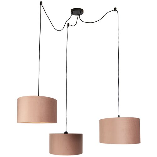 QAZQA Hanglamp zwart met roze kap en gouden binnenkant 35cm 3-lichts - Cava Cene
