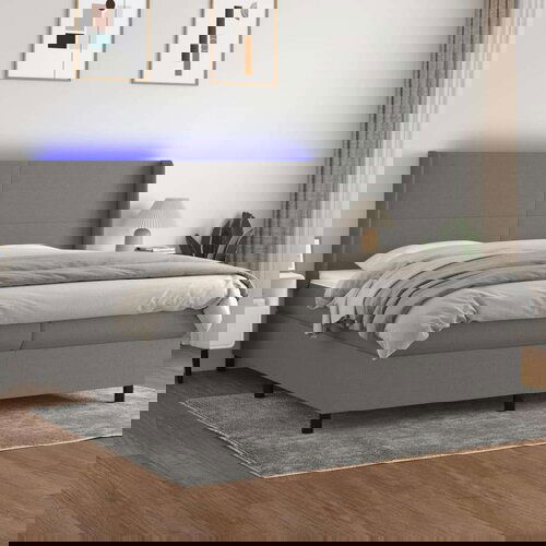  Box spring s madracem LED tamnosivi 200x200 cm tkanina Slike