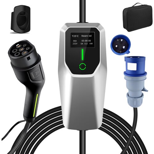 JUNSUN Tip 2 EV električni avtomobilski polnilni kabel – enofazni 7 kW, nastavljiv tok, LCD zaslon, prenosni polnilnik 5 m z vtičem Schuko 6-32A IP67, (22148585) Cene