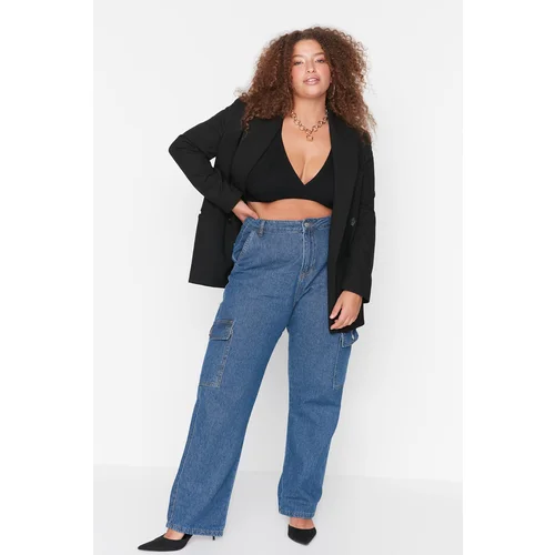 Trendyol Curve Blue High Waist Cargo Jeans