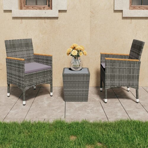 The Living Store 3-dijelni bistro set od poliratana i kaljenog stakla sivi Cijene