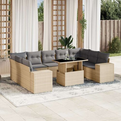 vidaXL 10-dijelni set vrtnih sofa s jastucima bež od poliratana Cijene
