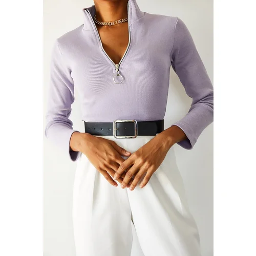 XHAN Women's Lilac Camisole Zipper Blouse