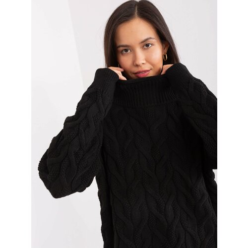 Fashion Hunters Black women's knitted turtleneck sweater Slike