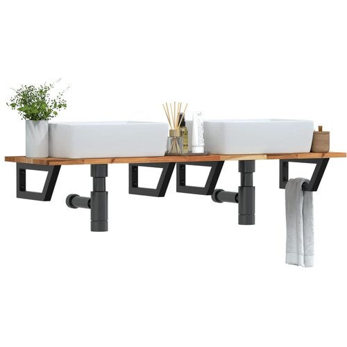  Zidna polica za umivaonik od čelika i masivnog bagremovog drva Smeđa 120 x 40 x 2 cm Cijene