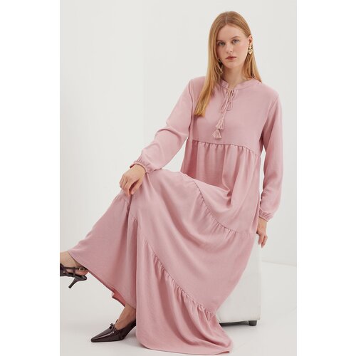 Bigdart 1627 Collar Lace-Up Hijab Dress - A. Pink Slike