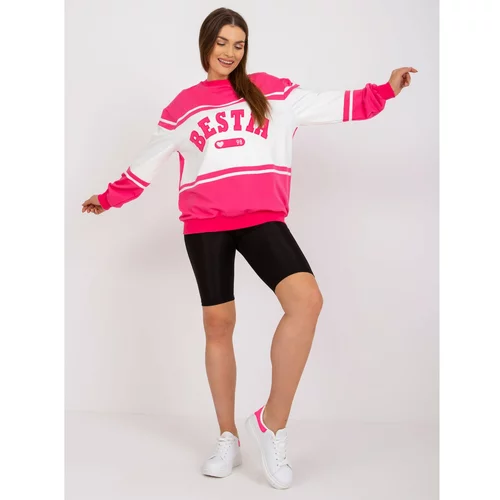 Fashion Hunters Pink and white cotton sweatshirt without a hood