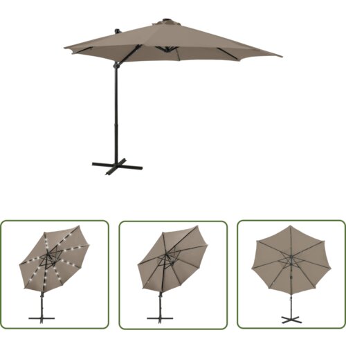  The Living Store Vrtni senčnik z LED lučkami taupe 300 cm - Previsni Senčnik, (21742422) Slike