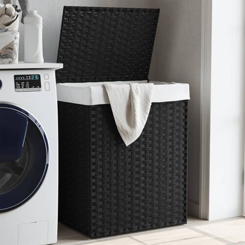 VidaXL Ko&amp;scaron;ara za rublje s poklopcem crna 46 x 33 x 60 cm od poliratana Slike