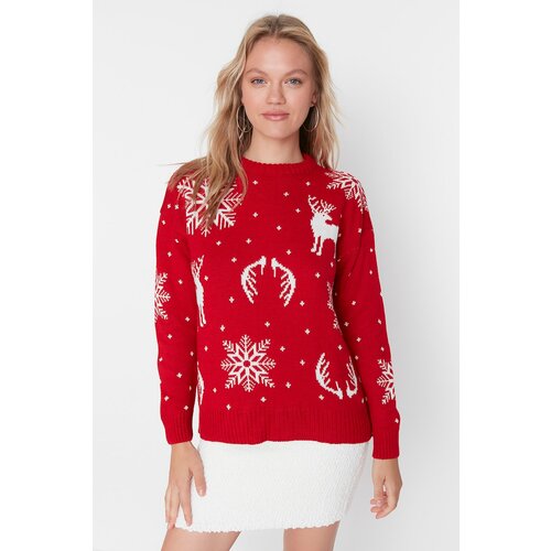 Trendyol Red Jacquard Knitwear Sweater Slike