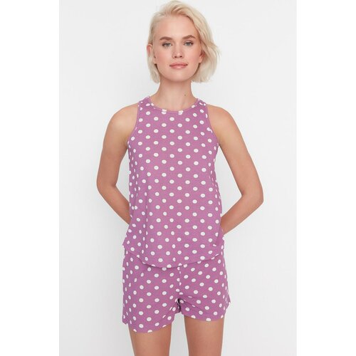 Trendyol Lilac Polka Dot Knitted Pajamas Set Cene