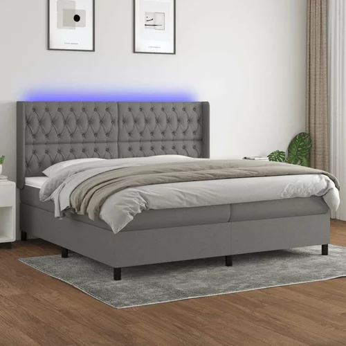  Box spring postelja z vzmetnico LED temno siva 200x200 cm blago, (20726197)