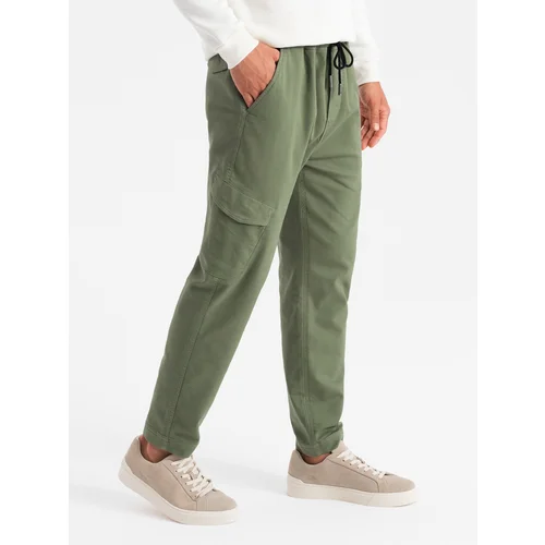 Ombre Men's knit joggers with cargo pockets - olive