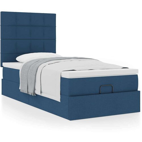 vidaXL Otomanski posteljni okvir z vzmetnico moder 90x190 cm blago, (21610473) Cene