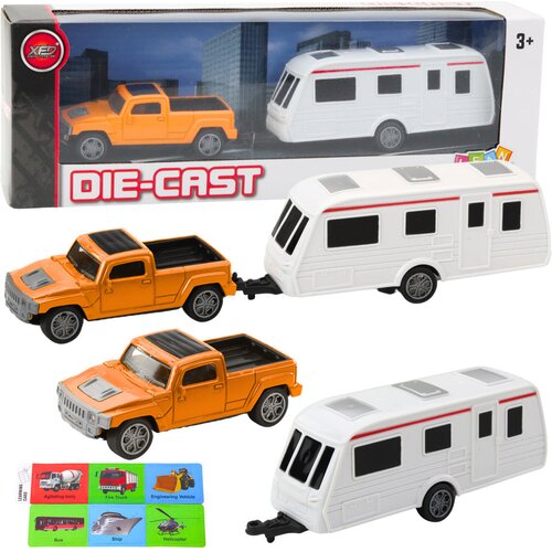  Metalni set vozila Pickup s kamperom DIE-CAST - oranžna Cene