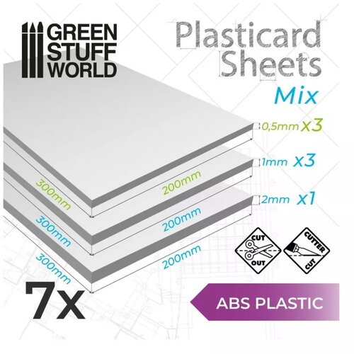 Green Stuff World plasticard abs plain sheet mix - pack x7 Slike