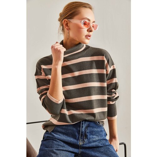 Bianco Lucci Women's Turtleneck Striped Sweater Slike