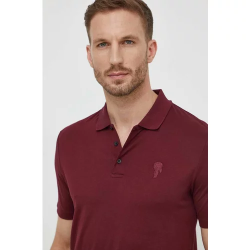 Karl Lagerfeld Polo majica za muškarce, boja: bordo, s aplikacijom