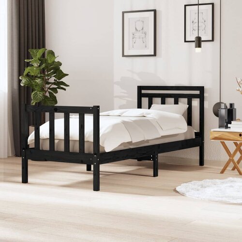 VidaXL posteljni okvir črn iz trdnega lesa 75x190 cm 2F6 Slike