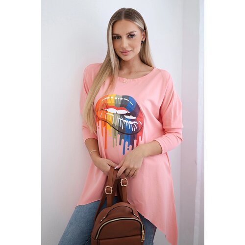 Kesi Oversize blouse with rainbow lip print apricot Cijene