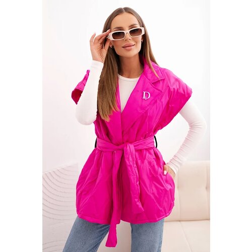 Kesi Włoski Women's quilted vest with a belt and wide collar pink Cijene