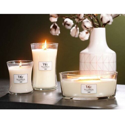 WoodWick linen dišeča svečka 275 g unisex Cene
