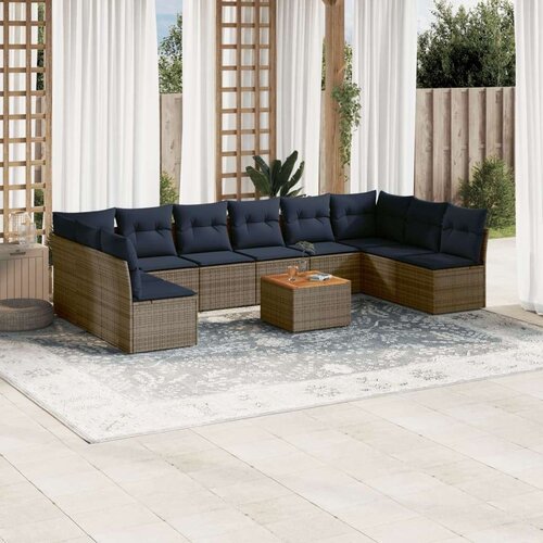  11-dijelni set vrtnih sofa od poliratana s jastucima sivi Cene
