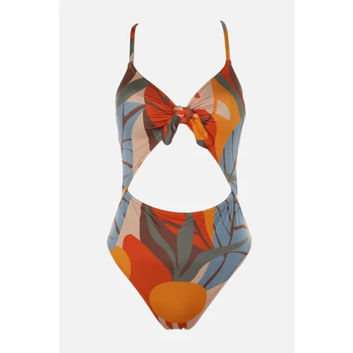Trendyol tropical Patterned Cut Out Detailed Swimsuit