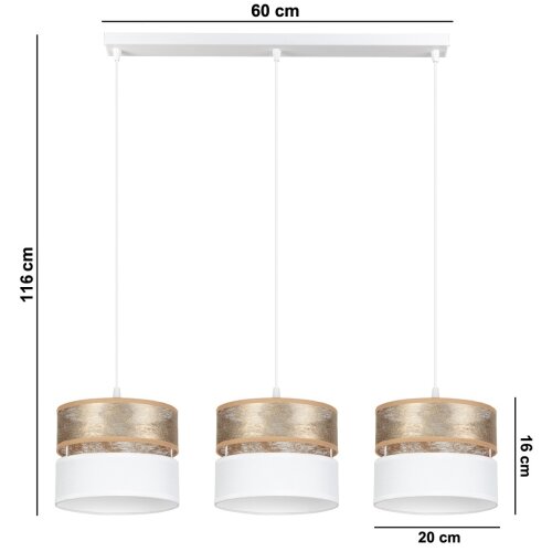  Luster na sajli LIMA 3xE27/60W/230V zlatna/bela Slike