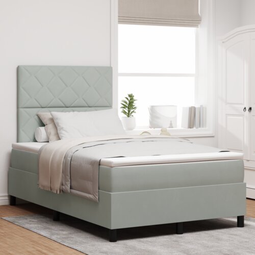 VidaXL Box Spring Postelja z Blazino in LED Svetlobo Siva 120x190 cm Žamet Slike