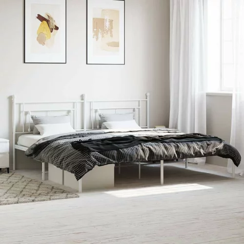 Metalni Kovinski posteljni okvir z vzglavjem bel 193x203 cm