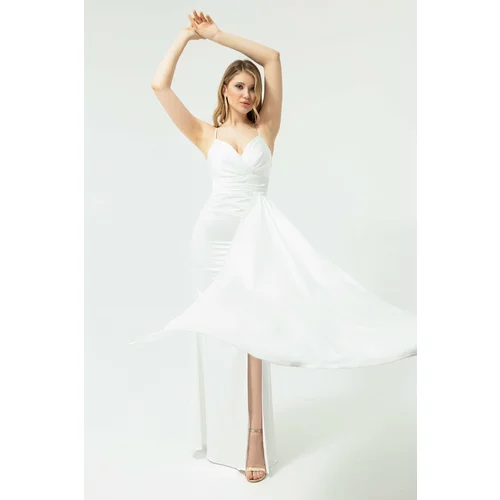 Lafaba Women's White Straps Long Satin Evening Dress & Prom Dress