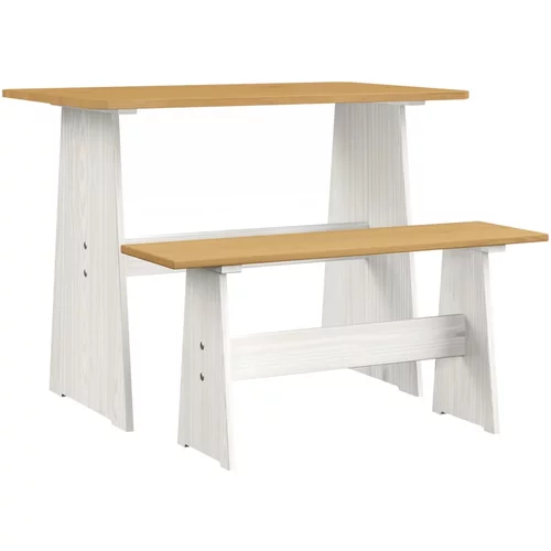 vidaXL Jedilna miza s klopjo medeno rjava in bela trdna borovina