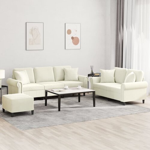  3-dijelni set sofa s jastucima krem baršunasti Cene
