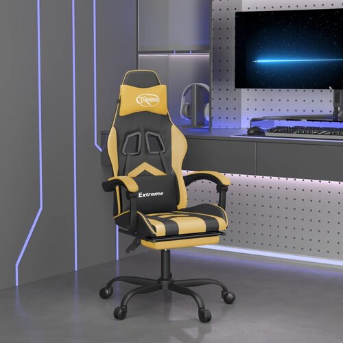 The Living Store Gaming stol z oporo za noge črno in zlato umetno usnje - Gaming Stol, (21625122) Slike
